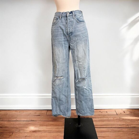 Denim Forum The Joni High Rise Loose Jeans Light Wash Distressed Straight 26” - Picture 1 of 8